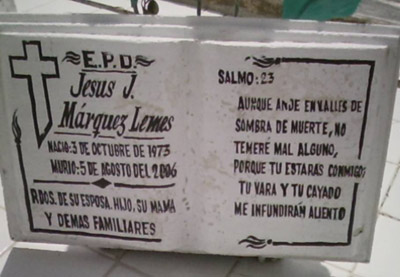 Epitaph of Jesuito in the cemetery of Camajuani where he is buried 
